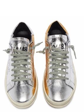 P448  Gold Silver Metallic Leather Women’s Sneakers Size 36